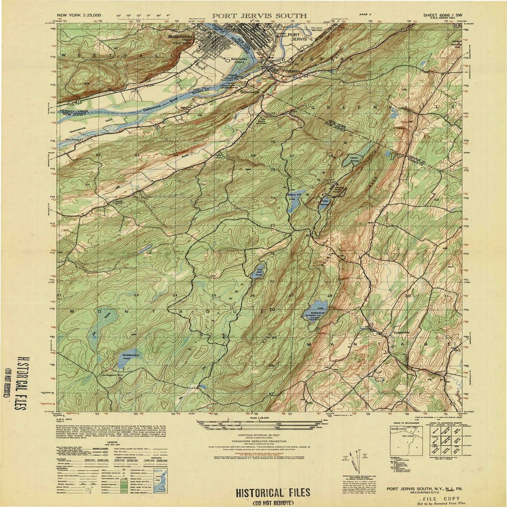 YellowMaps Port Jervis South NY topo map, 1:25000 Scale, 7.5 X 7.5 Minute, Historical, 1949, Updated 1949, 28.7 x 22 in - Polypropylene
