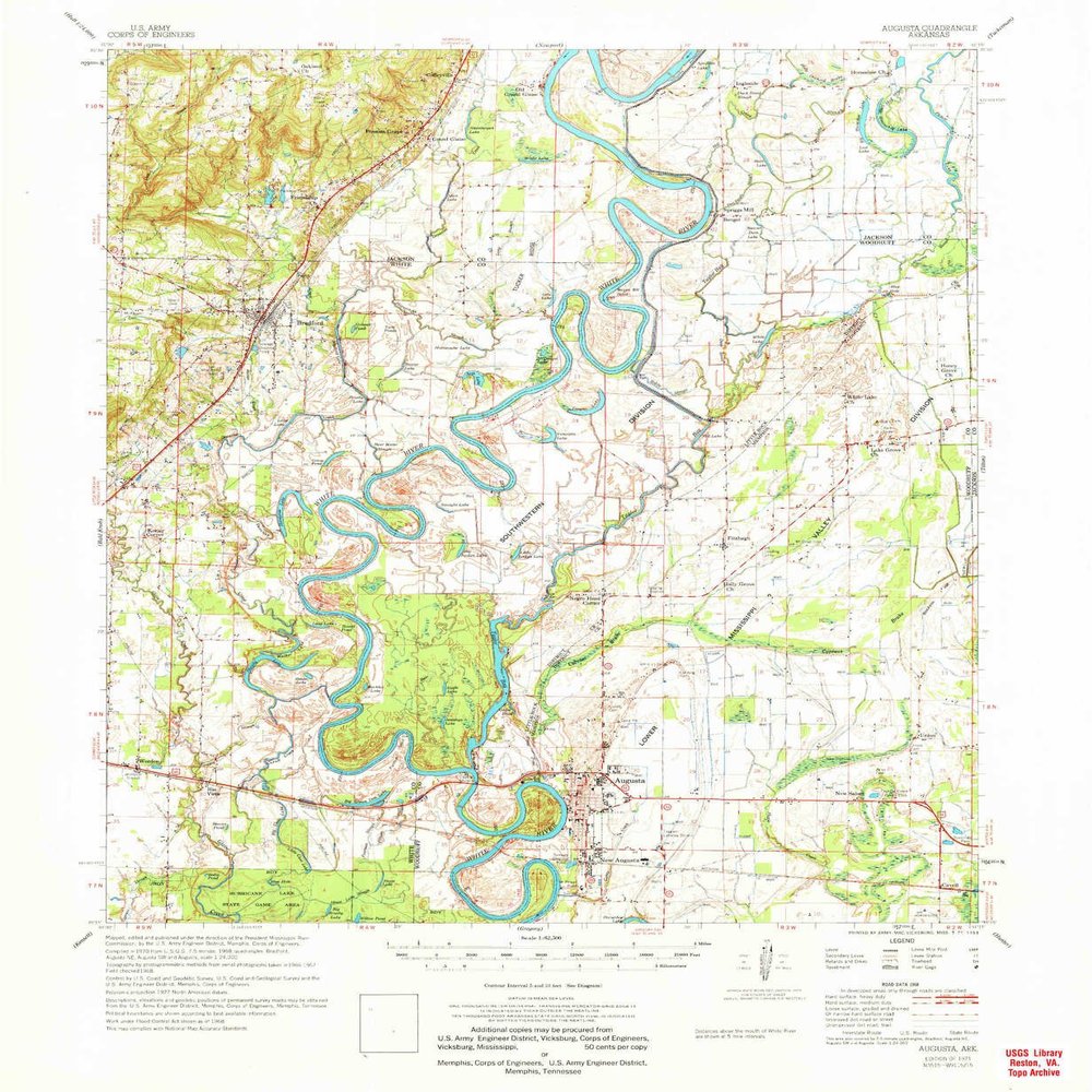 YellowMaps Augusta AR topo map, 1:62500 Scale, 15 X 15 Minute, Historical, 1971, 21.8 x 17.9 in - Polypropylene