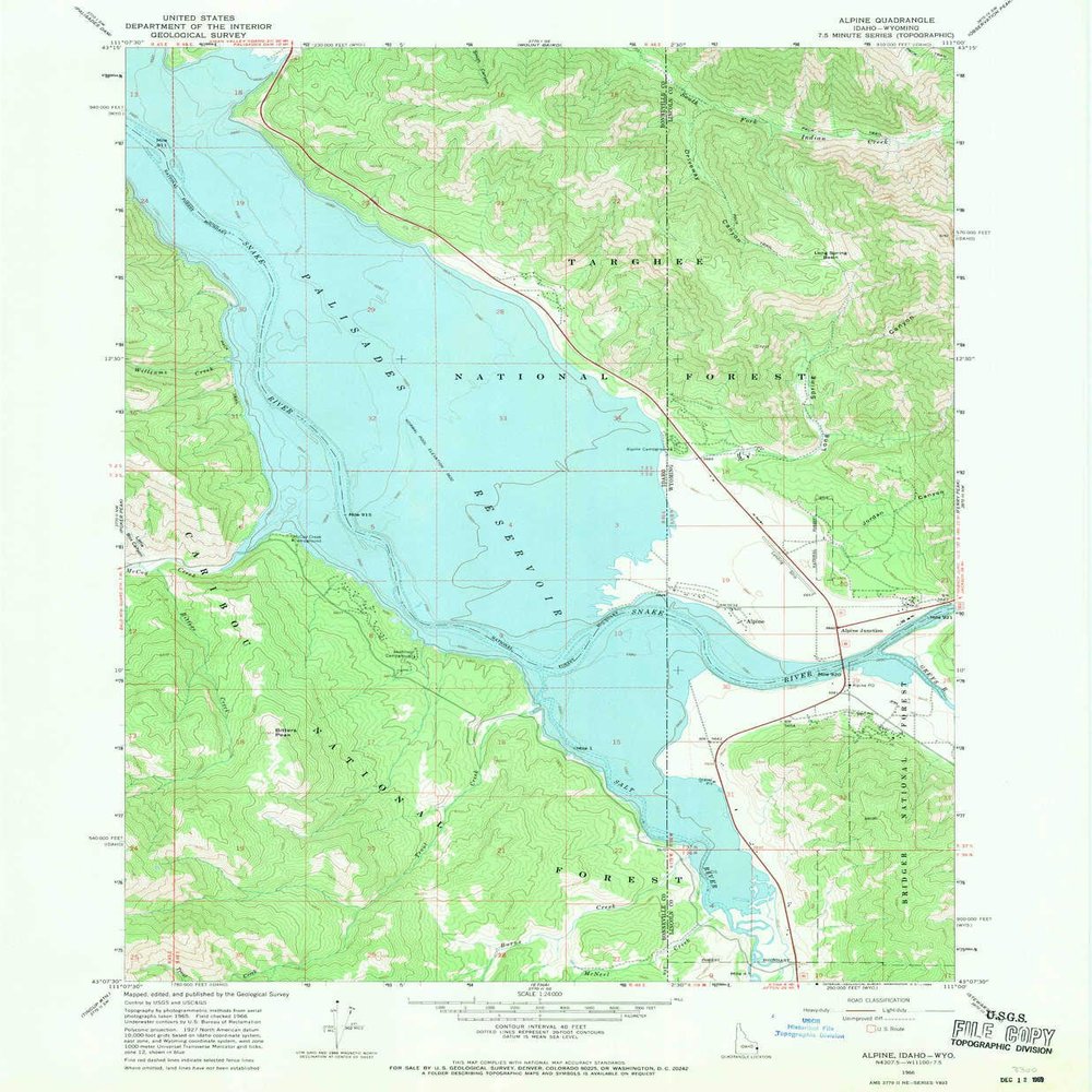 YellowMaps Alpine WY topo map, 1:24000 Scale, 7.5 X 7.5 Minute, Historical, 1966, Updated 1969, 26.6 x 22 in - Tyvek