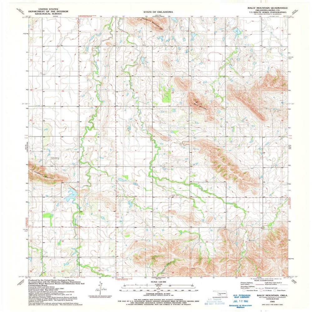 YellowMaps Bally Mountain OK topo map, 1:24000 Scale, 7.5 X 7.5 Minute, Historical, 1991, Updated 1992, 27.3 x 22.5 in - Polypropylene