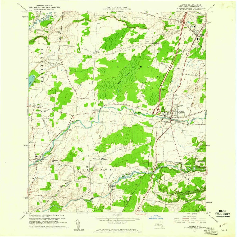 YellowMaps Adams NY topo map, 1:24000 Scale, 7.5 X 7.5 Minute, Historical, 1959, Updated 1961, 26.9 x 22 in - Polypropylene