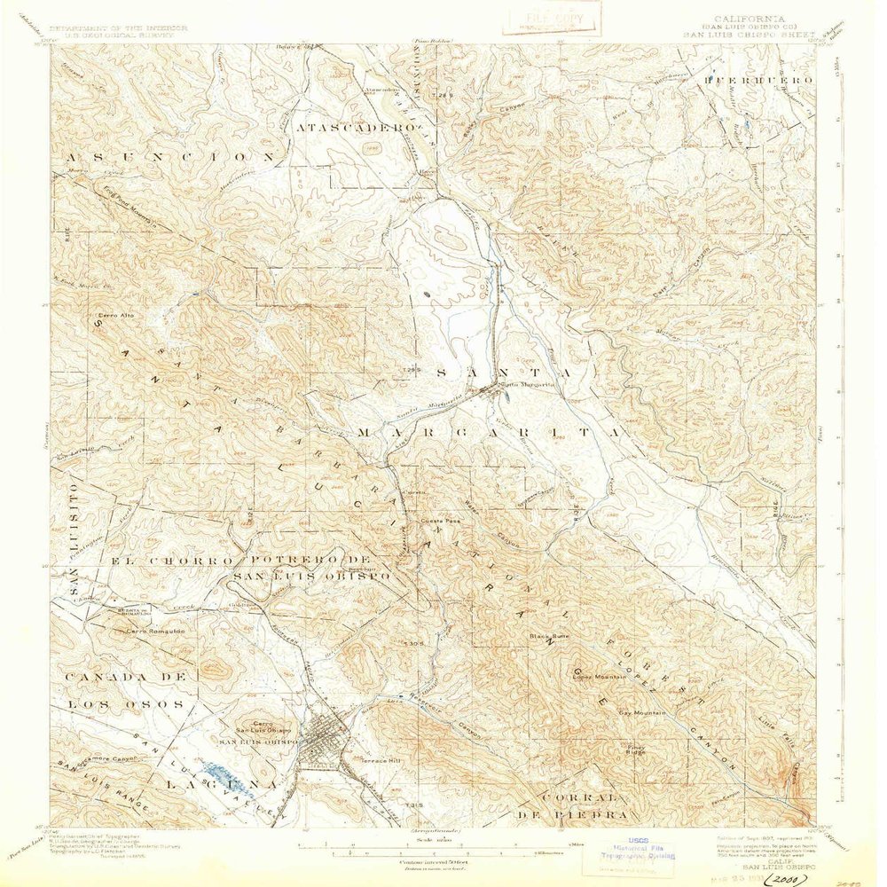 YellowMaps San Luis Obispo CA topo map, 1:62500 Scale, 15 X 15 Minute, Historical, 1897, Updated 1931, 19.8 x 16.6 in - Polypropylene