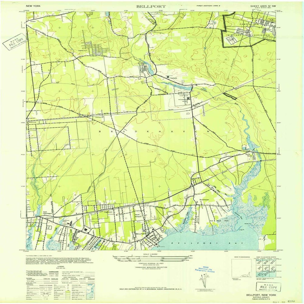 Bellport NY topo map, 1:24000 Scale, 7.5 X 7.5 Minute, Historical, 1947, 29 x 21 in - Polypropylene