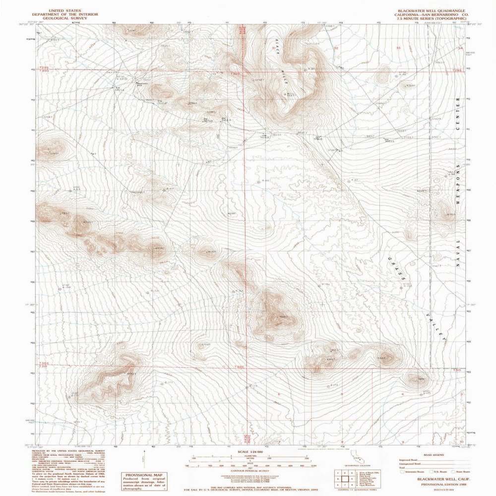 Blackwater Well CA topo map, 1:24000 Scale, 7.5 X 7.5 Minute, Historical, 1988, Updated 1988, 26.7 x 21.4 in - Polypropylene