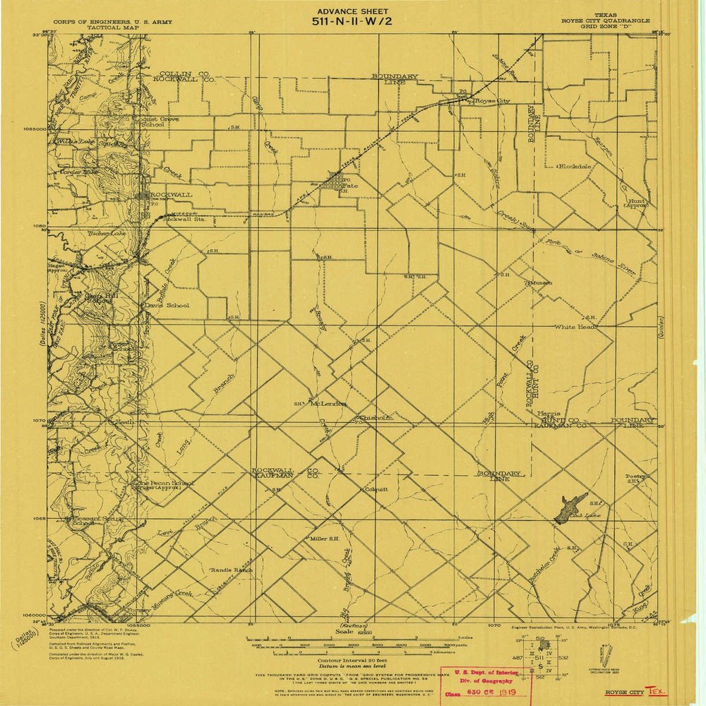 YellowMaps Royse City TX topo map, 1:62500 Scale, 15 X 15 Minute, Historical, 1919, 20.9 x 17.1 in - Polypropylene