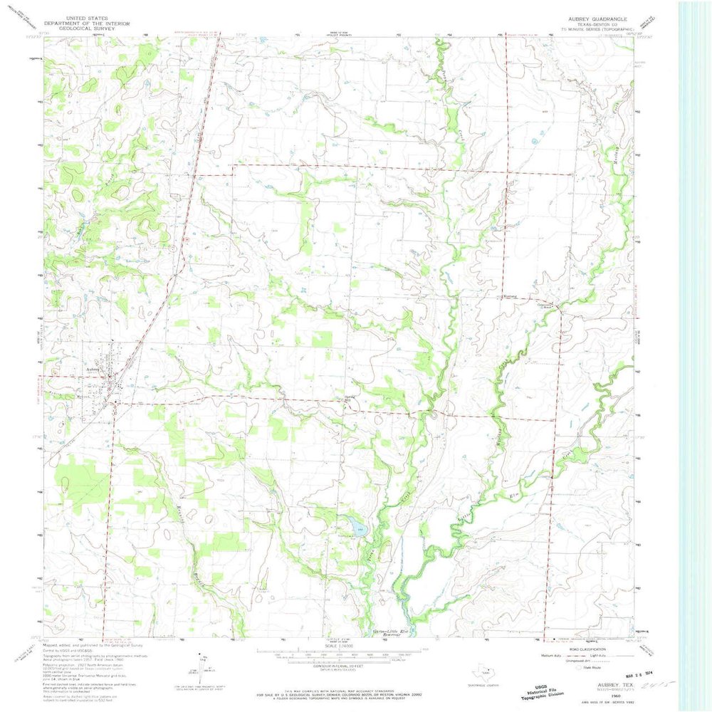 YellowMaps Aubrey TX topo map, 1:24000 Scale, 7.5 X 7.5 Minute, Historical, 1960, Updated 1974, 27 x 23 in - Tyvek