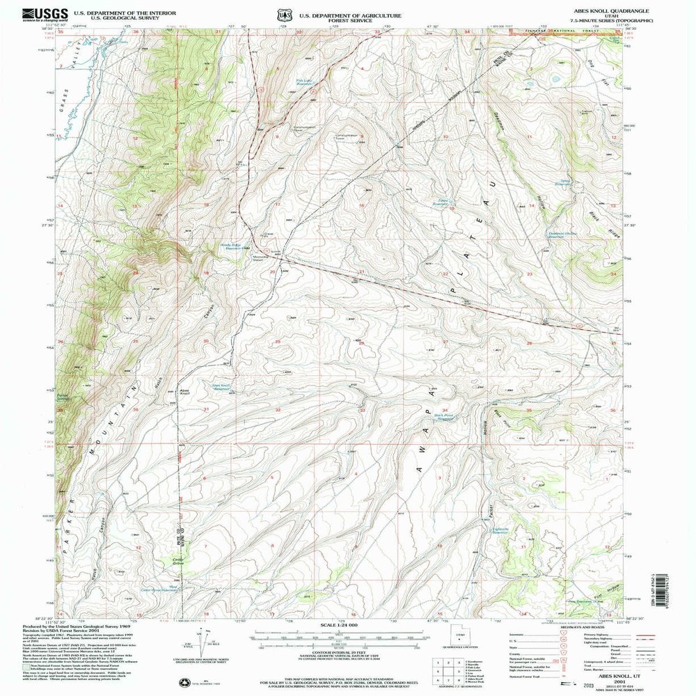 YellowMaps Abes Knoll UT topo map, 1:24000 Scale, 7.5 X 7.5 Minute, Historical, 2001, Updated 2003, 26.7 x 21.8 in - Polypropylene