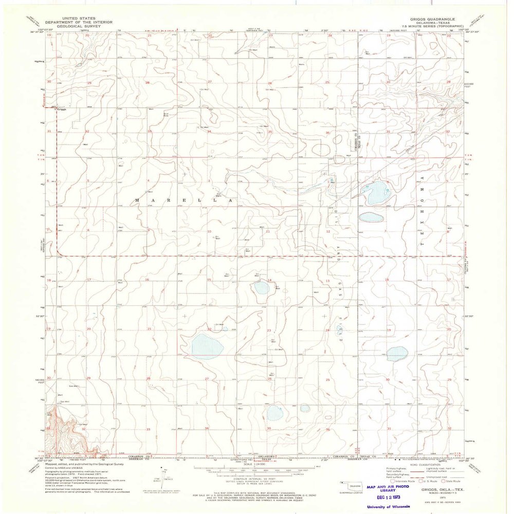 YellowMaps Griggs OK topo map, 1:24000 Scale, 7.5 X 7.5 Minute, Historical, 1971, Updated 1973, 27.4 x 22.5 in - Polypropylene