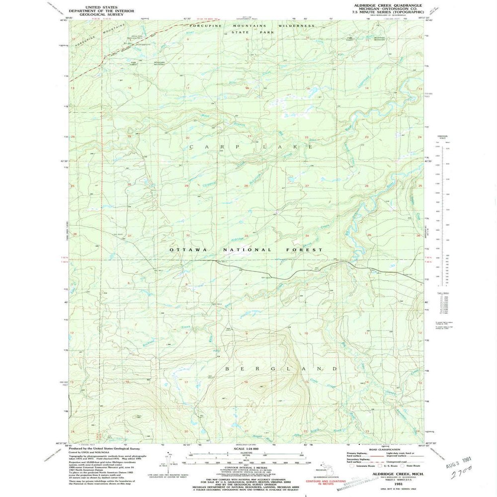 YellowMaps Aldridge Creek MI topo map, 1:24000 Scale, 7.5 X 7.5 Minute, Historical, 1981, Updated 1981, 26.9 x 22 in - Polypropylene