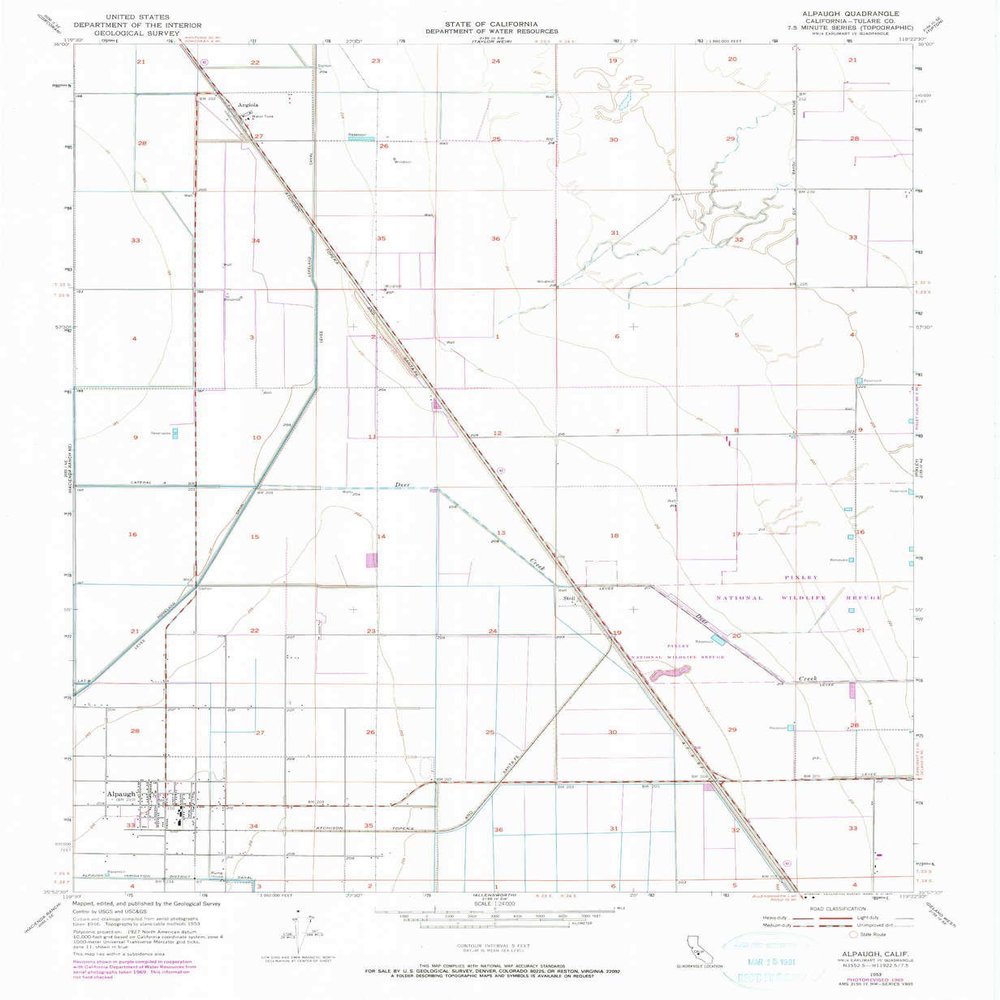 YellowMaps Alpaugh CA topo map, 1:24000 Scale, 7.5 X 7.5 Minute, Historical, 1953, Updated 1971, 26.8 x 22 in - Tyvek