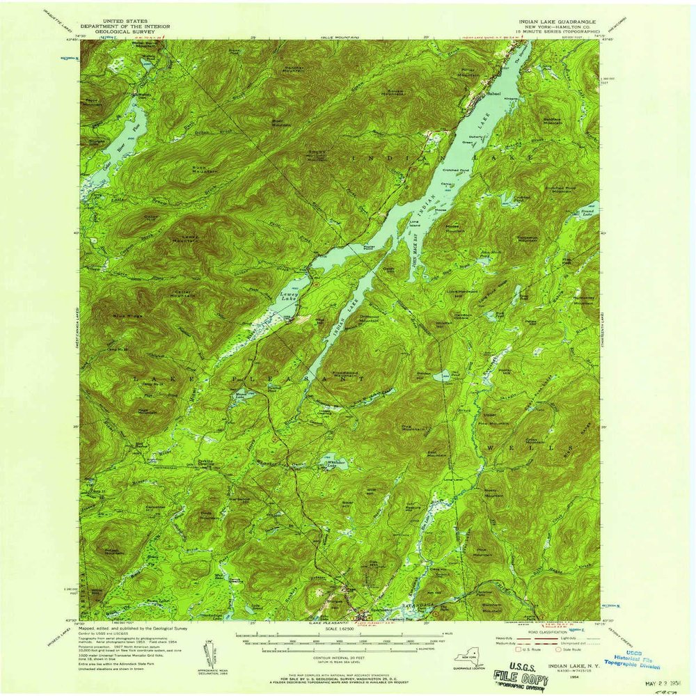 YellowMaps Indian Lake NY topo map, 1:62500 Scale, 15 X 15 Minute, Historical, 1954, Updated 1958, 20.9 x 17 in - Tyvek