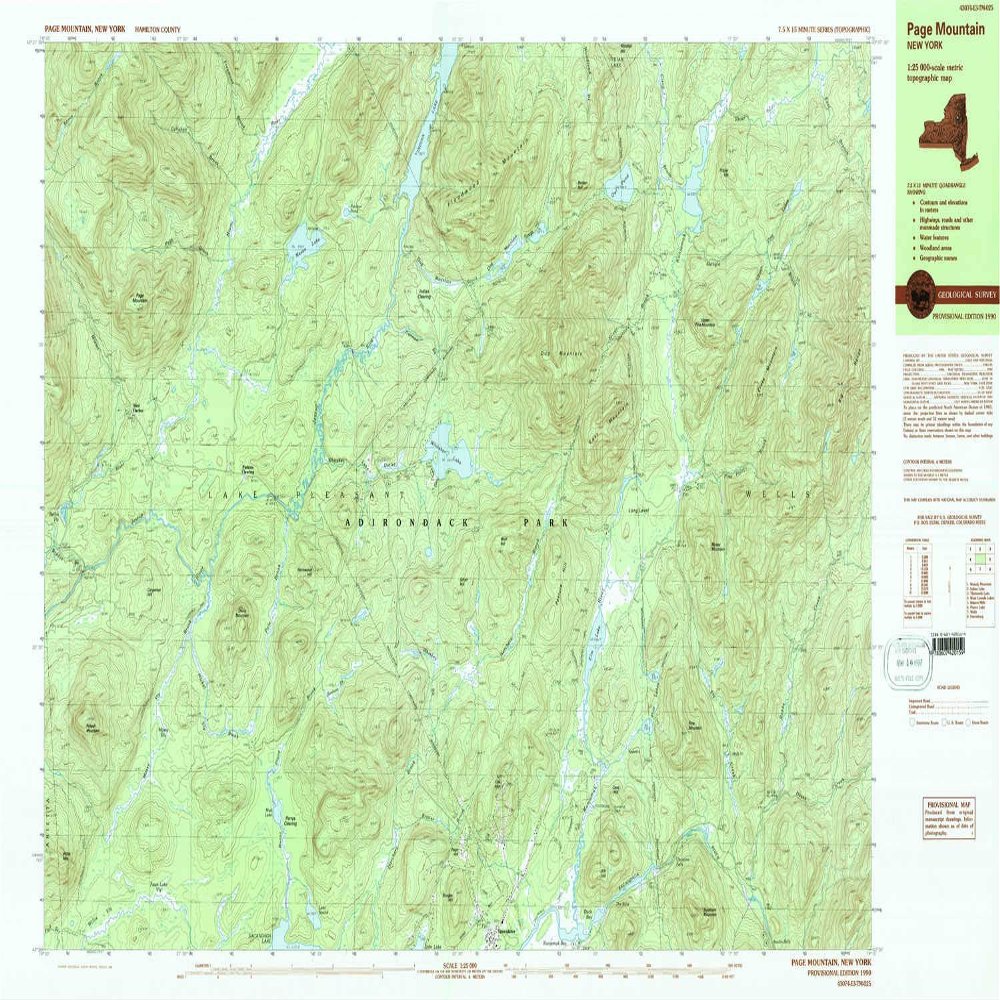 YellowMaps Page Mountain NY topo map, 1:25000 Scale, 7.5 X 15 Minute, Historical, 1990, Updated 1990, 24 x 38.5 in - Tyvek
