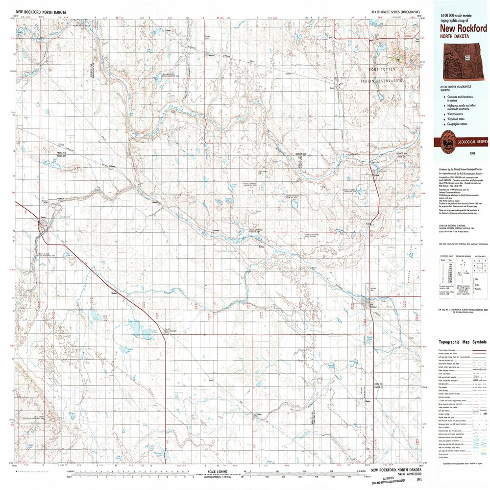 YellowMaps New Rockford ND topo map, 1:100000 Scale, 30 X 60 Minute, Historical, 1981, Updated 1981, 24.1 x 35.7 in - Polypropylene