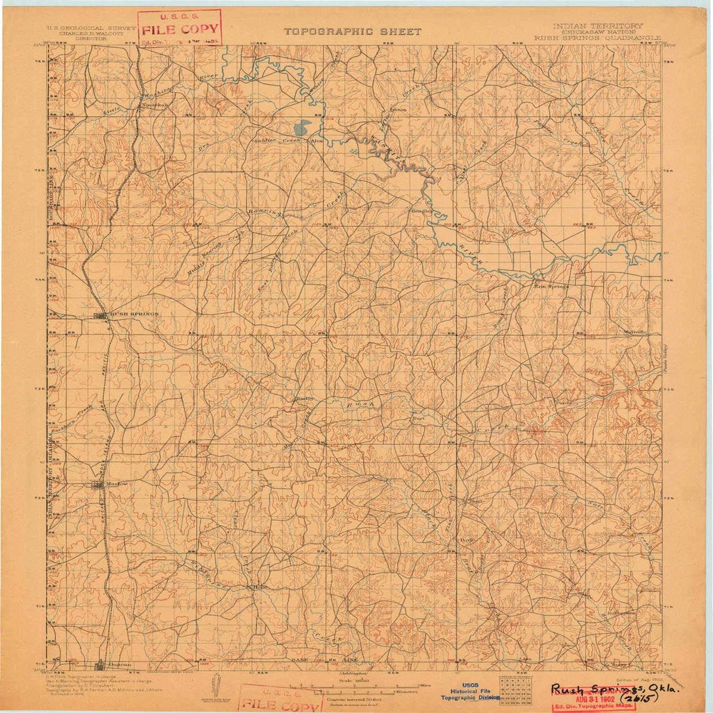 YellowMaps Rush Springs OK topo map, 1:125000 Scale, 30 X 30 Minute, Historical, 1902, 19.9 x 16.7 in - Polypropylene