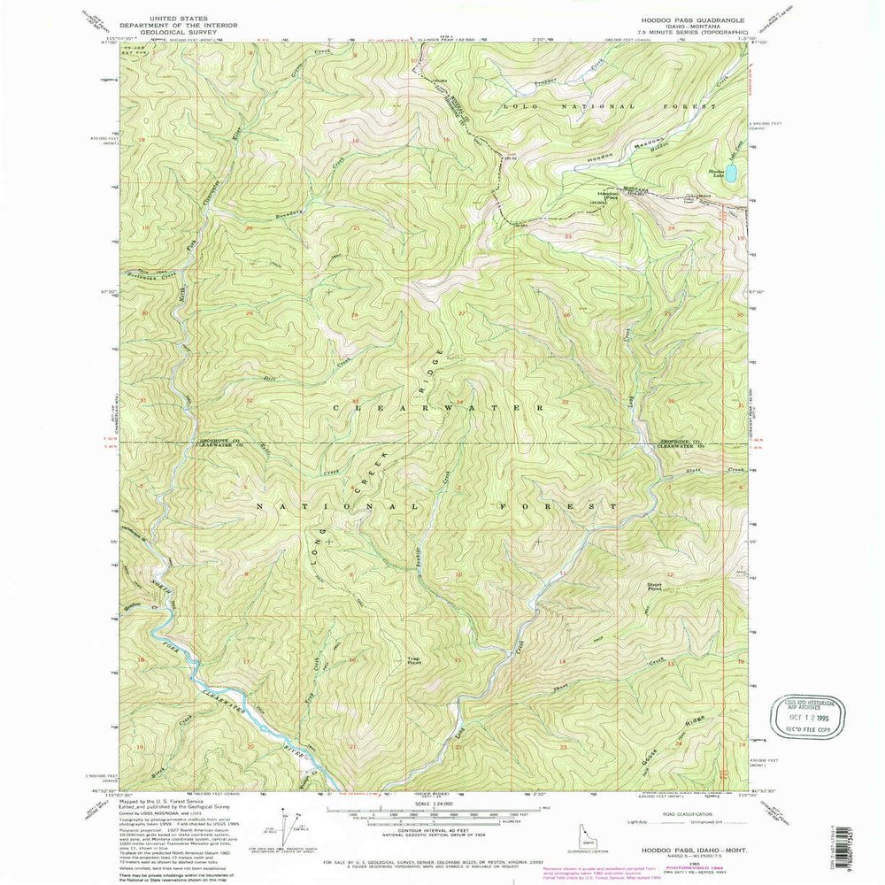 YellowMaps Hoodoo Pass ID topo map, 1:24000 Scale, 7.5 X 7.5 Minute, Historical, 1965, Updated 1984, 26.9 x 22 in - Polypropylene