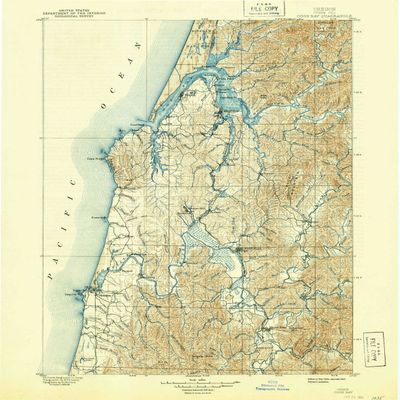 YellowMaps Coos Bay OR topo map, 1:125000 Scale, 30 X 30 Minute, Historical, 1900, Updated 1937, 19.7 x 16.6 in - Polypropylene