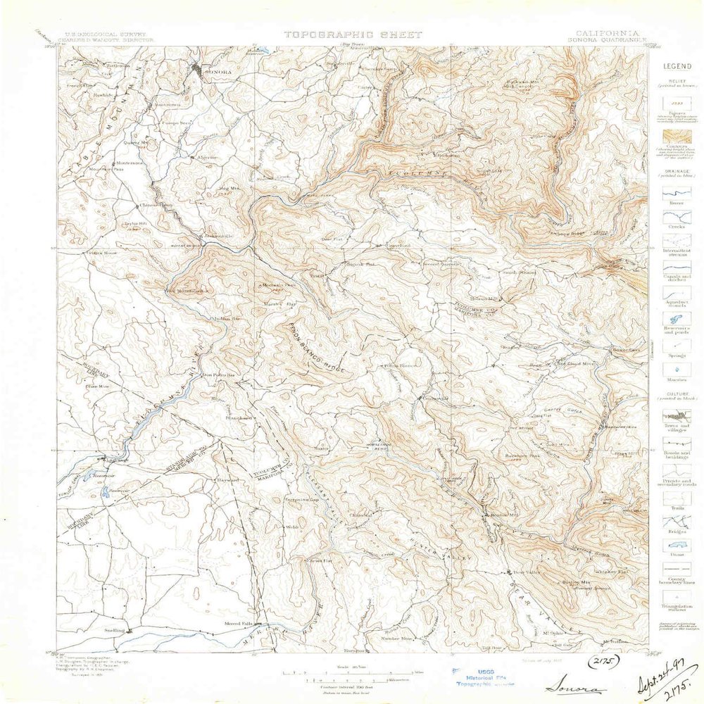 YellowMaps Sonora CA topo map, 1:125000 Scale, 30 X 30 Minute, Historical, 1897, Updated 1897, 20.3 x 16.5 in - Polypropylene
