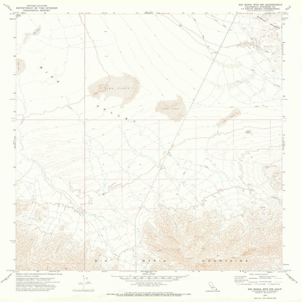 YellowMaps Big Maria MTS NW CA topo map, 1:24000 Scale, 7.5 X 7.5 Minute, Historical, 1971, Updated 1973, 26.7 x 21.5 in - Polypropylene
