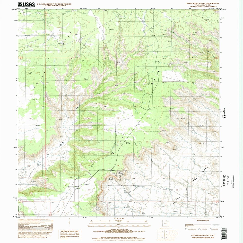 YellowMaps Cedar Mesa South UT topo map, 1:24000 Scale, 7.5 X 7.5 Minute, Historical, 1996, Updated 2002, 26.7 x 21.9 in - Polypropylene
