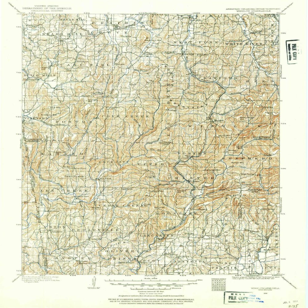 YellowMaps Winslow AR topo map, 1:125000 Scale, 30 X 30 Minute, Historical, 1898, Updated 1954, 20.7 x 17.1 in - Polypropylene