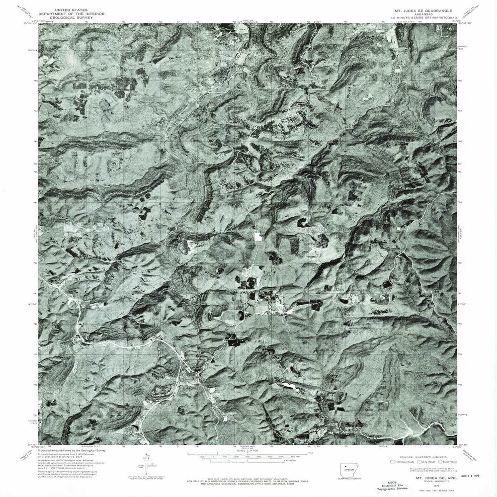 YellowMaps Mt Judea SE AR topo map, 1:24000 Scale, 7.5 X 7.5 Minute, Historical, 1974, Updated 1975, 26.7 x 21.9 in - Polypropylene