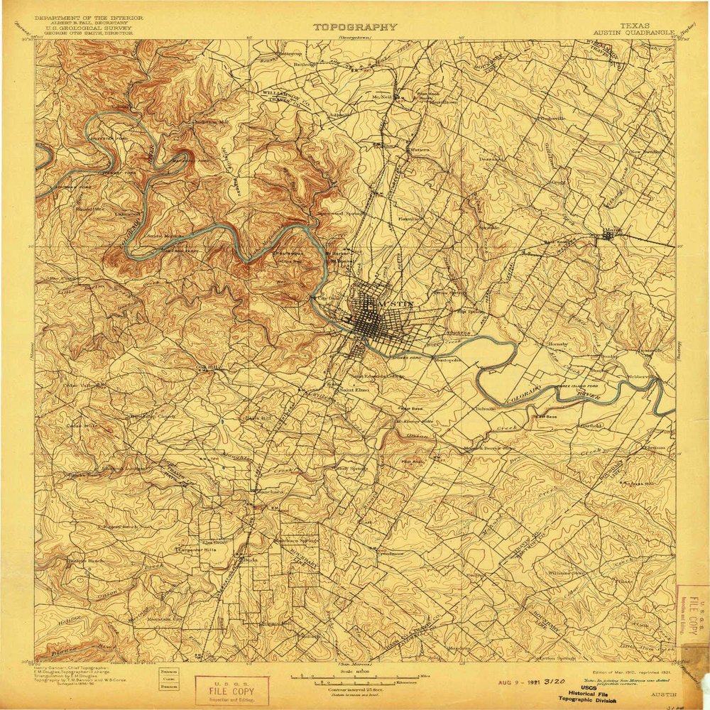 YellowMaps Austin TX topo map, 1:125000 Scale, 30 X 30 Minute, Historical, 1910, Updated 1921, 19.9 x 16.8 in - Tyvek