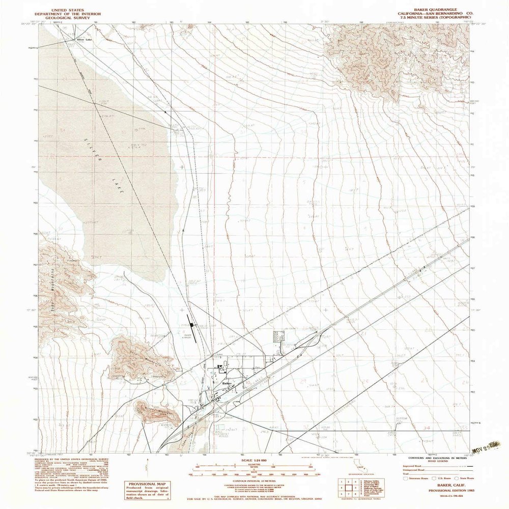 YellowMaps Baker CA topo map, 1:24000 Scale, 7.5 X 7.5 Minute, Historical, 1983, Updated 1983, 27 x 22 in - Polypropylene