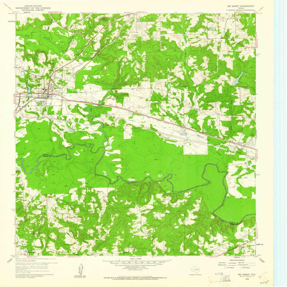 YellowMaps Big Sandy TX topo map, 1:24000 Scale, 7.5 X 7.5 Minute, Historical, 1960, Updated 1961, 27 x 23 in - Polypropylene
