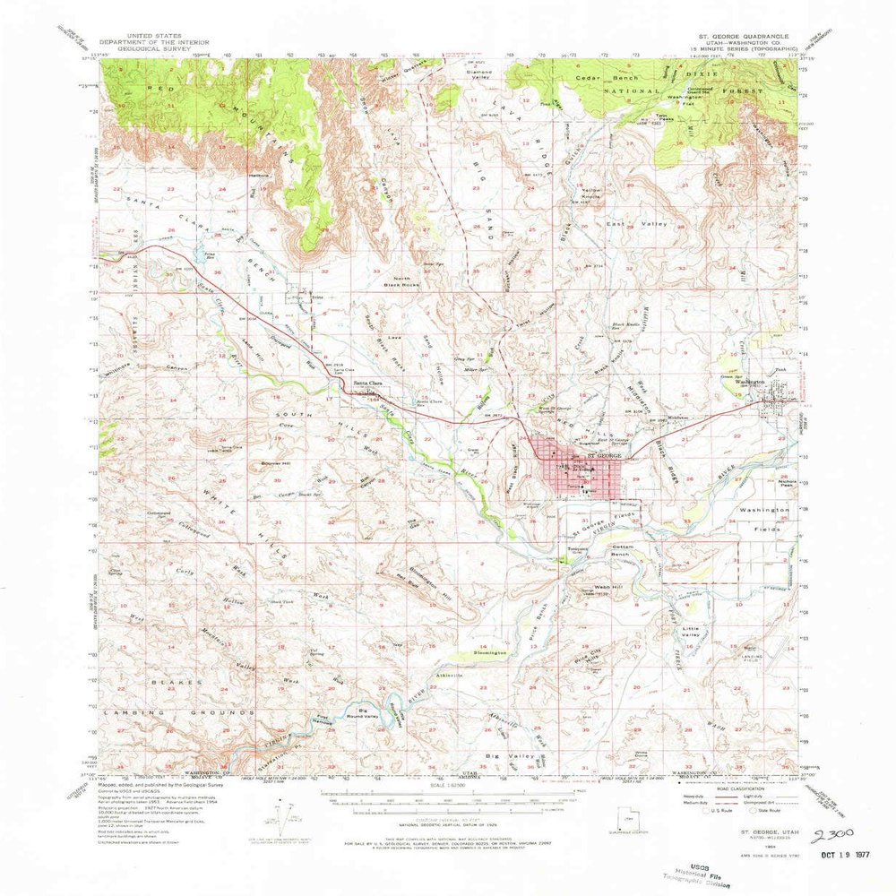 YellowMaps St George UT topo map, 1:62500 Scale, 15 X 15 Minute, Historical, 1954, Updated 1977, 21.8 x 17.9 in - Polypropylene