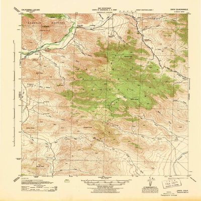 YellowMaps Onyx CA topo map, 1:62500 Scale, 15 X 15 Minute, Historical, 1943, Updated 1943, 21.7 x 17.2 in - Tyvek