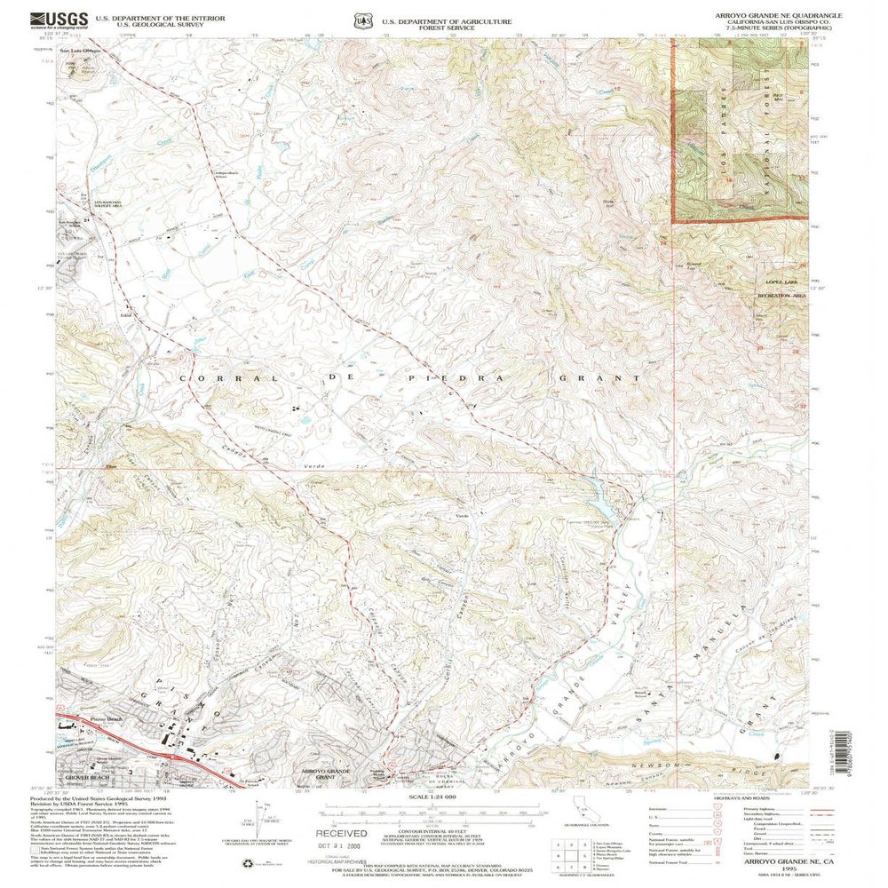 YellowMaps Arroyo Grande NE CA topo map, 1:24000 Scale, 7.5 X 7.5 Minute, Historical, 1995, Updated 2000, 26.8 x 22 in - Polypropylene