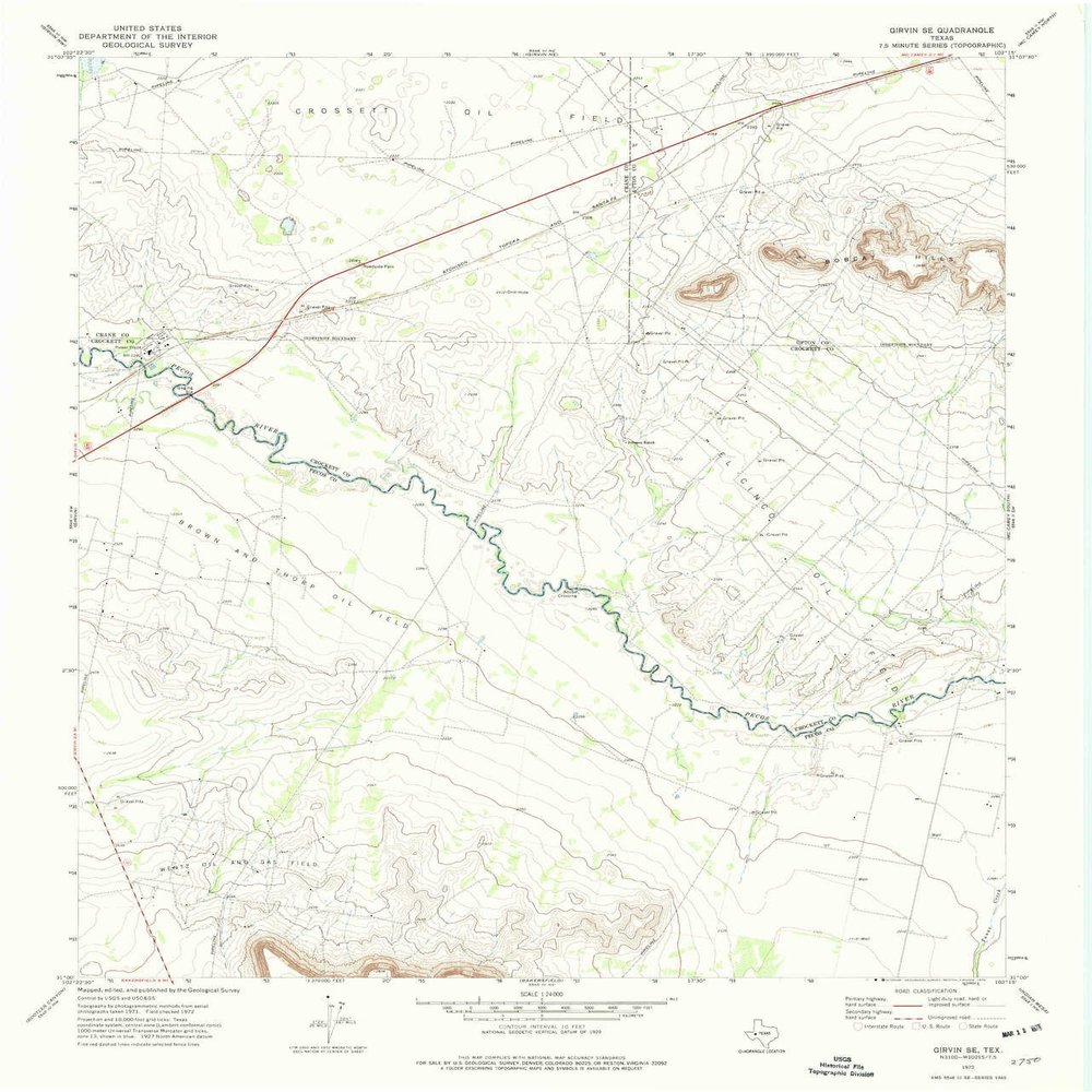 YellowMaps Girvin SE TX topo map, 1:24000 Scale, 7.5 X 7.5 Minute, Historical, 1972, Updated 1975, 27.1 x 23.2 in - Polypropylene