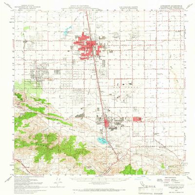 YellowMaps Lancaster CA topo map, 1:62500 Scale, 15 X 15 Minute, Historical, 1958, Updated 1966, 20.8 x 16.6 in - Polypropylene