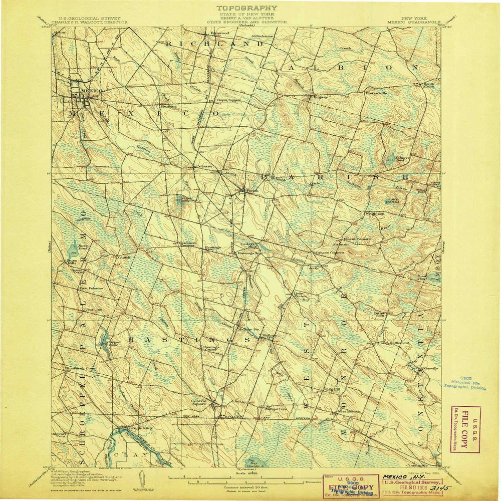 YellowMaps Mexico NY topo map, 1:62500 Scale, 15 X 15 Minute, Historical, 1905, 20.1 x 16.6 in - Polypropylene