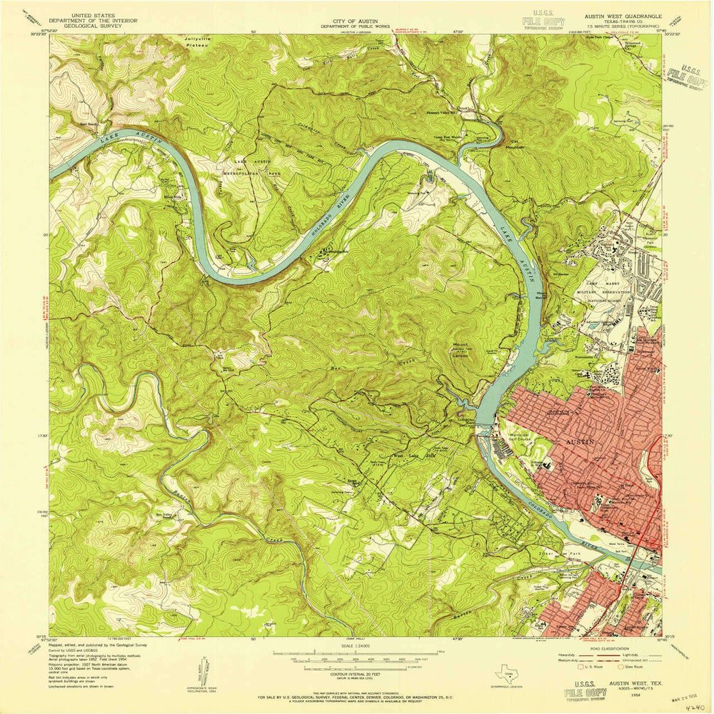 YellowMaps Austin West TX topo map, 1:24000 Scale, 7.5 X 7.5 Minute, Historical, 1954, Updated 1956, 26.9 x 23 in - Tyvek