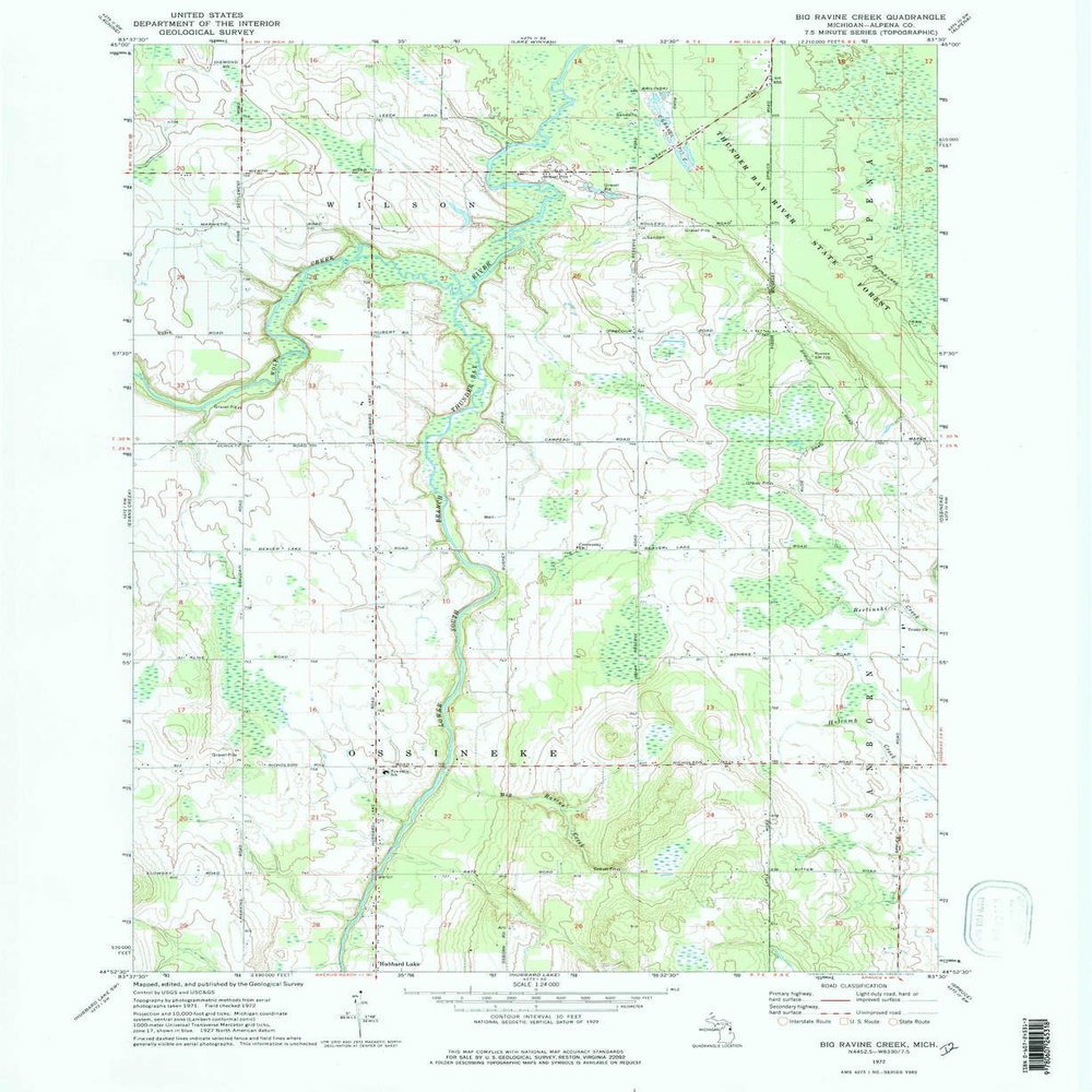 YellowMaps Big Ravine Creek MI topo map, 1:24000 Scale, 7.5 X 7.5 Minute, Historical, 1972, Updated 1975, 26.8 x 22 in - Polypropylene