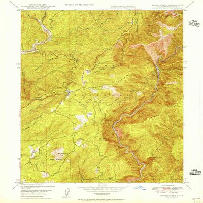 YellowMaps Brush Creek CA topo map, 1:24000 Scale, 7.5 X 7.5 Minute, Historical, 1956, Updated 1956, 26.8 x 22 in - Tyvek