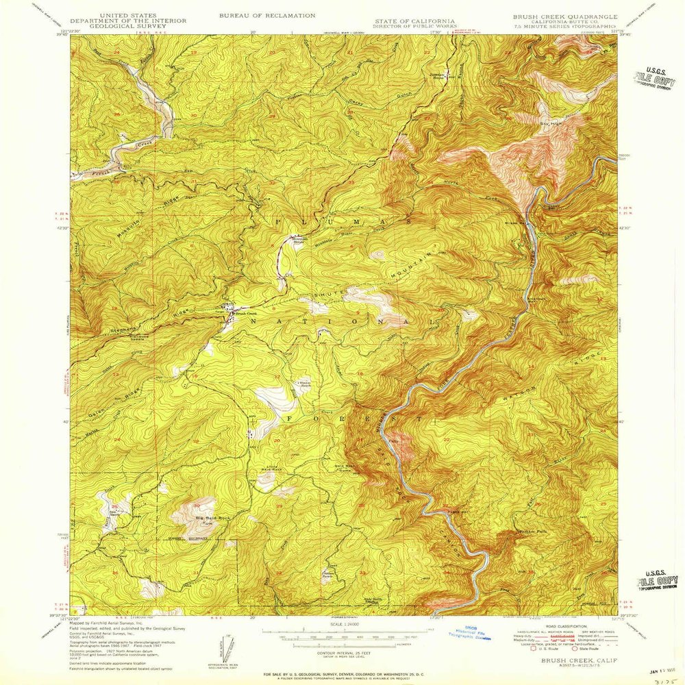 YellowMaps Brush Creek CA topo map, 1:24000 Scale, 7.5 X 7.5 Minute, Historical, 1956, Updated 1956, 26.8 x 22 in - Tyvek