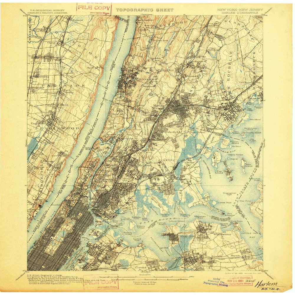 YellowMaps Harlem NY topo map, 1:62500 Scale, 15 X 15 Minute, Historical, 1900, Updated 1901, 20.1 x 16.6 in - Tyvek