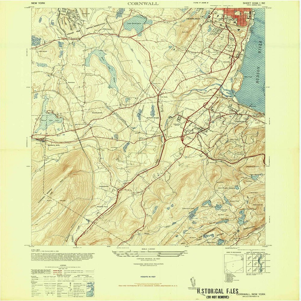 YellowMaps Cornwall NY topo map, 1:24000 Scale, 7.5 X 7.5 Minute, Historical, 1947, 28.8 x 22.1 in - Tyvek