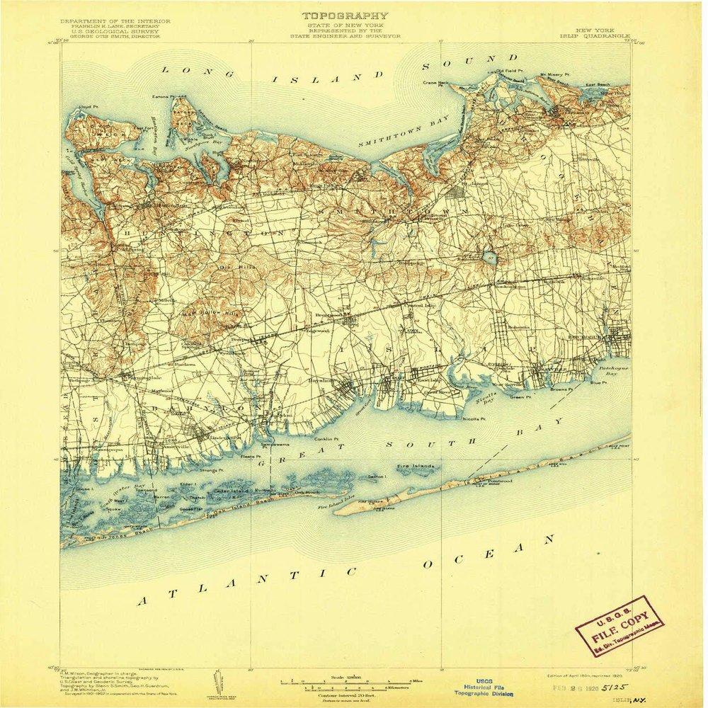 YellowMaps Islip NY topo map, 1:125000 Scale, 30 X 30 Minute, Historical, 1904, Updated 1920, 19.8 x 16.5 in - Tyvek