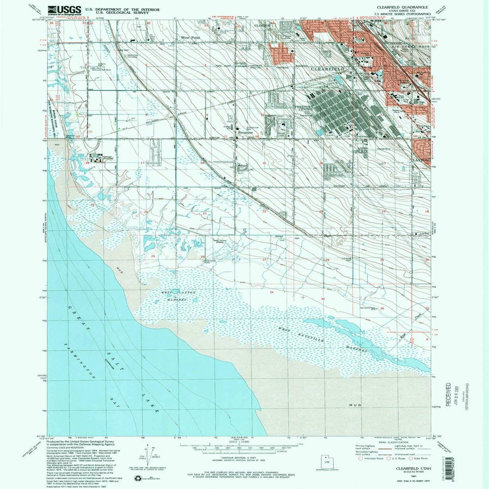 YellowMaps Clearfield UT topo map, 1:24000 Scale, 7.5 X 7.5 Minute, Historical, 1991, Updated 1991, 26.6 x 21.9 in - Tyvek