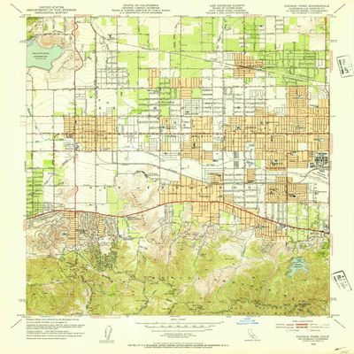 YellowMaps Canoga Park CA topo map, 1:24000 Scale, 7.5 X 7.5 Minute, Historical, 1952, Updated 1954, 27 x 22.1 in - Tyvek