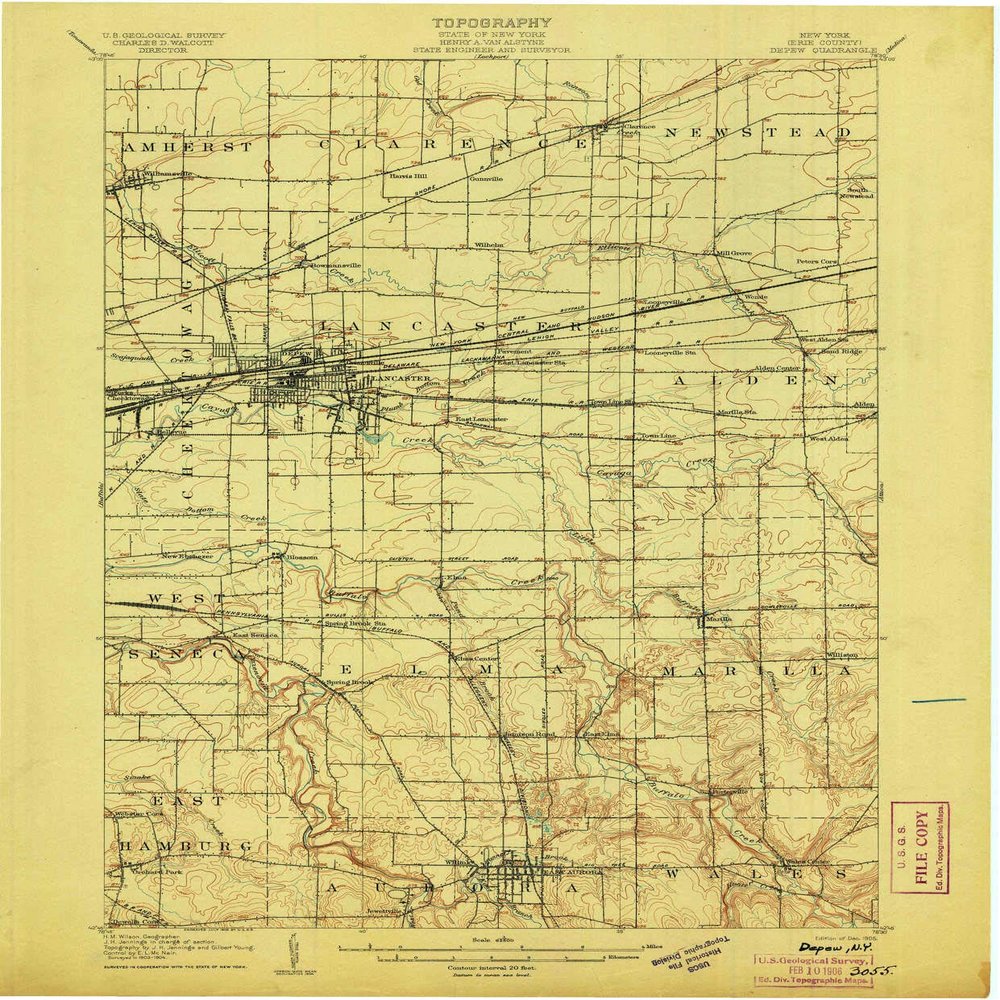 YellowMaps Depew NY topo map, 1:62500 Scale, 15 X 15 Minute, Historical, 1905, 20 x 16.6 in - Polypropylene