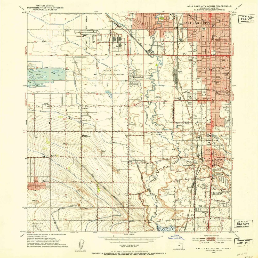 YellowMaps Salt Lake City South UT topo map, 1:24000 Scale, 7.5 X 7.5 Minute, Historical, 1951, Updated 1953, 26.9 x 21.9 in - Tyvek