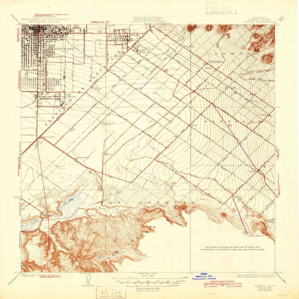 YellowMaps Tustin CA topo map, 1:31680 Scale, 7.5 X 7.5 Minute, Historical, 1935, Updated 1945, 20.8 x 17 in - Polypropylene