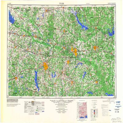 YellowMaps Tyler TX topo map, 1:250000 Scale, 1 X 2 Degree, Historical, 1984, Updated 1984, 24 x 34.3 in - Polypropylene