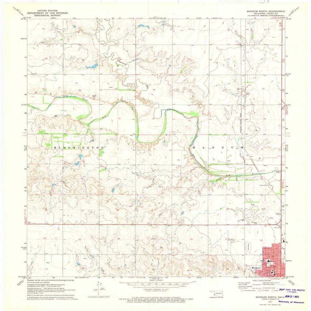 YellowMaps Mangum North OK topo map, 1:24000 Scale, 7.5 X 7.5 Minute, Historical, 1971, Updated 1973, 27.4 x 22.6 in - Polypropylene