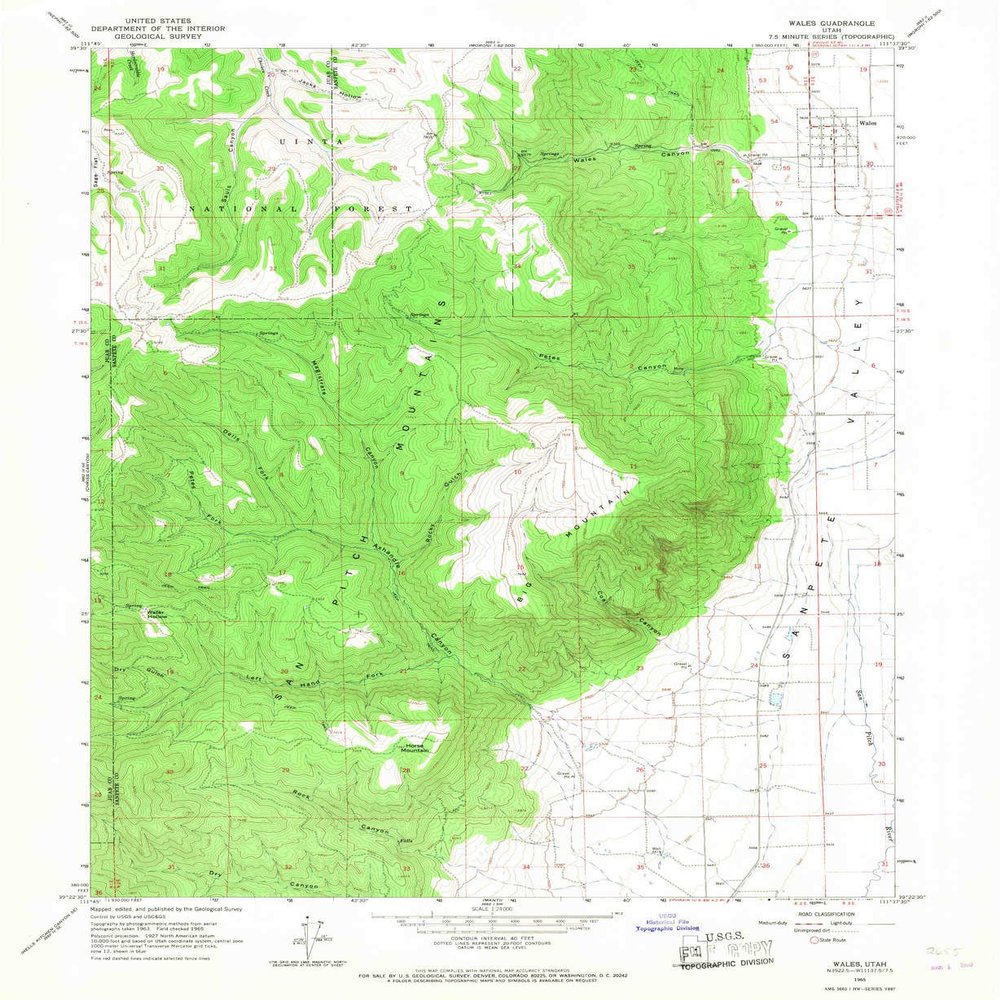 YellowMaps Wales UT topo map, 1:24000 Scale, 7.5 X 7.5 Minute, Historical, 1965, Updated 1967, 26.8 x 22 in - Tyvek