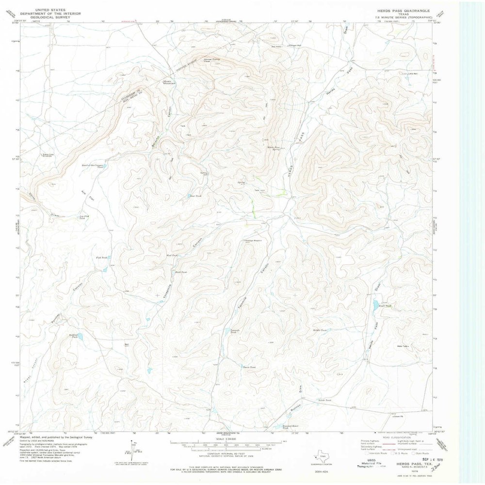 YellowMaps Herds Pass TX topo map, 1:24000 Scale, 7.5 X 7.5 Minute, Historical, 1978, Updated 1978, 27.1 x 23.1 in - Polypropylene